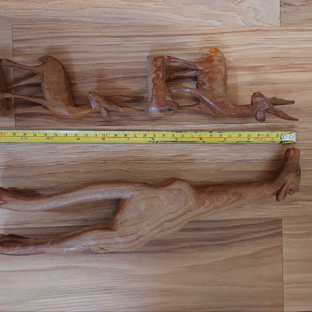 Vintage Hand Carved Wooden Gazelle And Giraffe Figurines African Animal Set Of 3 - Picture 12 of 13